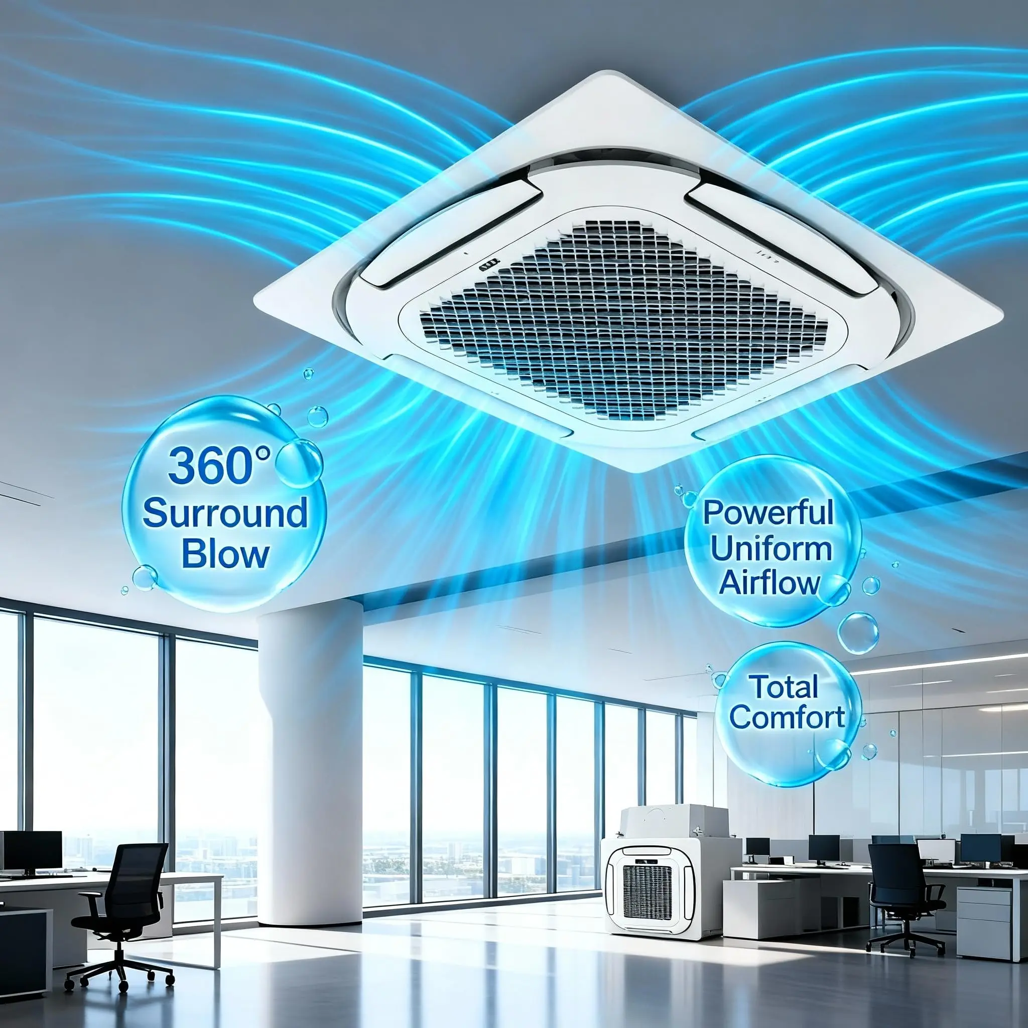 24000 BTU Ceiling Cassette Central Air Conditioner - 8-Way 360° Airflow, Ductless Cooling & Heating, Quiet Energy Efficient Recessed AC, Remote Control, 208/230V, 25ft Installation Kit, Commercial & Home, US Standard