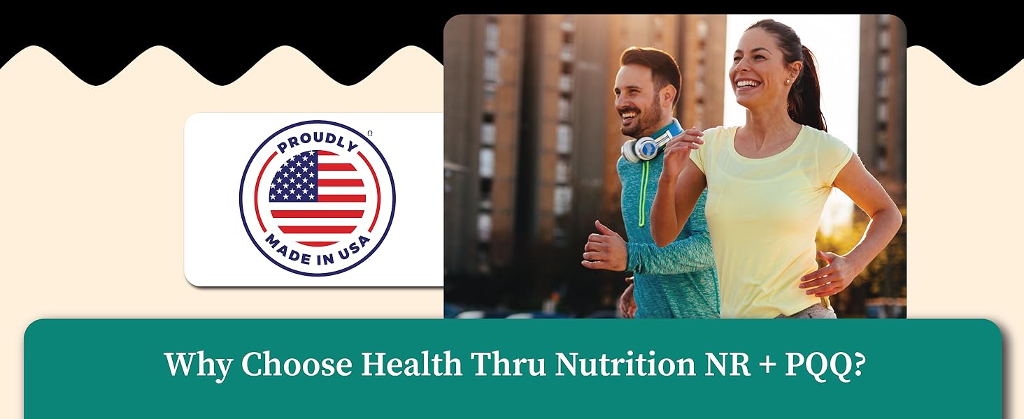 Health Thru Nutrition NR+PQQ for Energy & Anti-Aging 300mg NR + 20mg PQQ NAD+ Booster Vegan 60 Caps Antioxidant Supplement