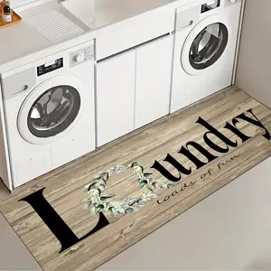 1 Pc Wood Grain Plant Laundry Room Rug Soft And Comfortable Long Strip Carpet Printed Mat Anti Slip Floor Mat Suitable For Home Kitchen Living Room Bedroom Sink Laundry Room Decoration Carpet Mat Household Items