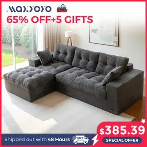 【2 Package Shipping】MAXYOYO 104"  Cloud Sectional Couch with  Convertible Left/Right Ottoman, Cloud Boneless Modular Couch, Layered Cushion & Tufted Upholstered, 4-in-1 Flexible Combination, No Assembly Required