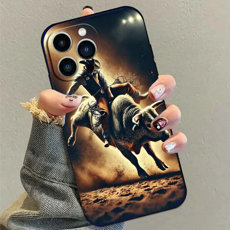 Straight Edge Cowboy Pattern Protective Soft Silicone Cellphone Casing for iPhone 17 Pro Max, 16 Plus, 15, 14, 13, 12, 11, Air E - Drop Protection, Shockproof Mobile Phone Accessories Device Cover