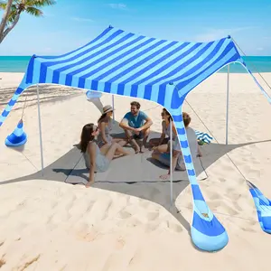 2PM SPORTS Beach Tent Sun Shelter 8x8 FT - UPF 50+ UV Protection, 8 Sandbags, Easy Setup, Portable Beach Shade Canopy for Family Picnic Camping Travel