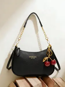 Women's Retro Underarm Shoulder Purse with Cherry Pendant Decor, Simple Minimalist Design, Zipper Closure, Versatile for Daily & Occasional Use, Purses