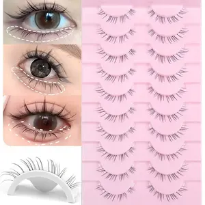 10 pairs of transparent stem natural lower eyelashes, Japanese anime style pointed dramatic DIY cosplay lower eyelashes, suitable for repeated use by women and girls, comfortable to wear, lower eyelashes, strip-shaped eyelashes, Fake Eyelash