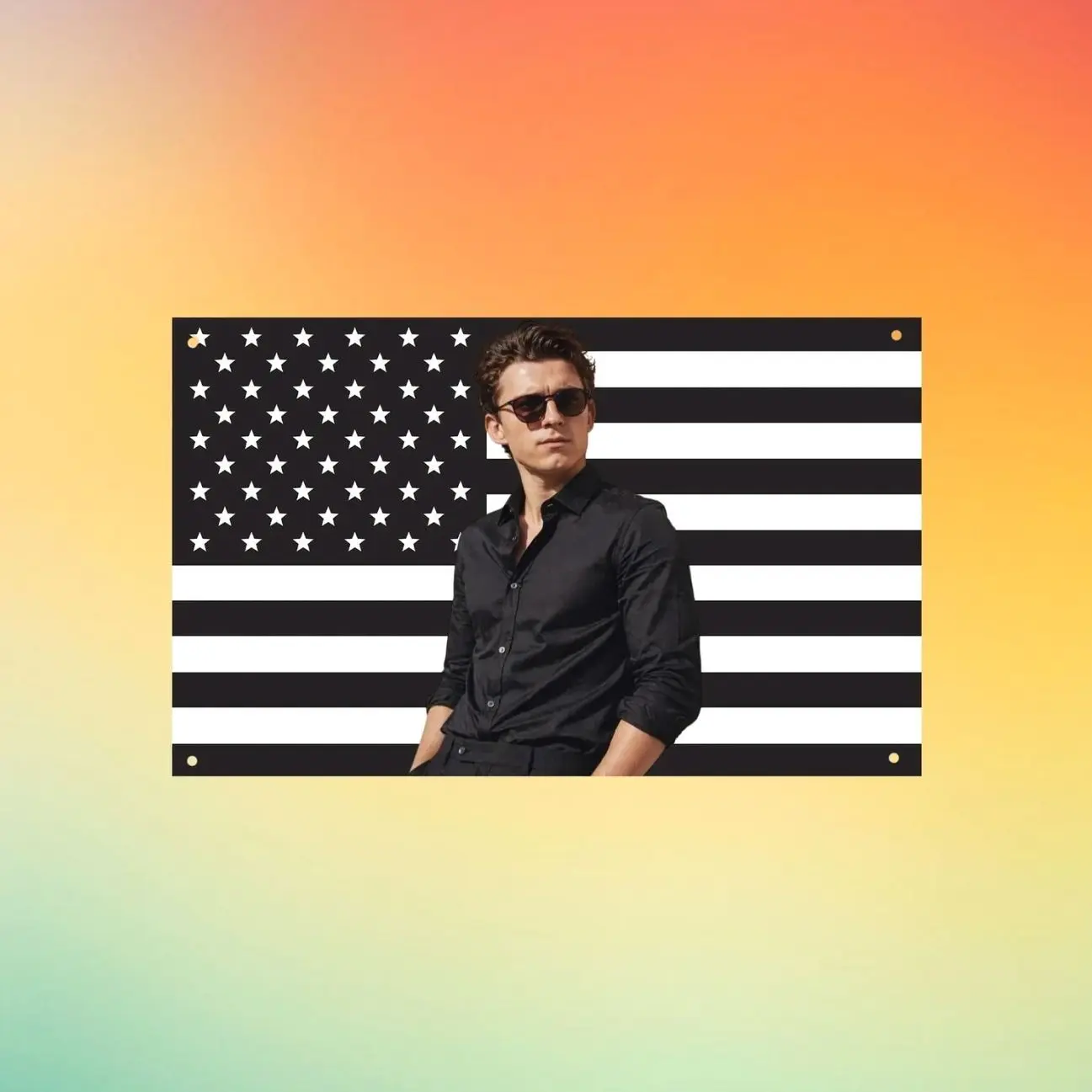 Tom Holland Black US Flag Wall Tapestry | Spider-Man Marvel Actor Flag | Celebrity Dorm Room Decor | Tom Holland Fan Gift