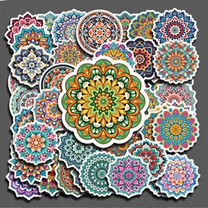 50PCS Mandala Pattern Aesthetic Stickers Pack, Boho Sacred Geometry Floral Flower Ornament Illustration Vinyl Stickers for Laptop, Water Bottle, Cellphone, Phone Case, Scrapbook, Journal, Planner, DIY Craft Decoration