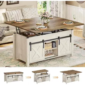 SIKAIC 4-in-1 Multi-Function Lift-Top Space Saving Coffee Table - Hidden Storage, Adjustable Height Convertible for Living Room Dining Use, Space Saving Table