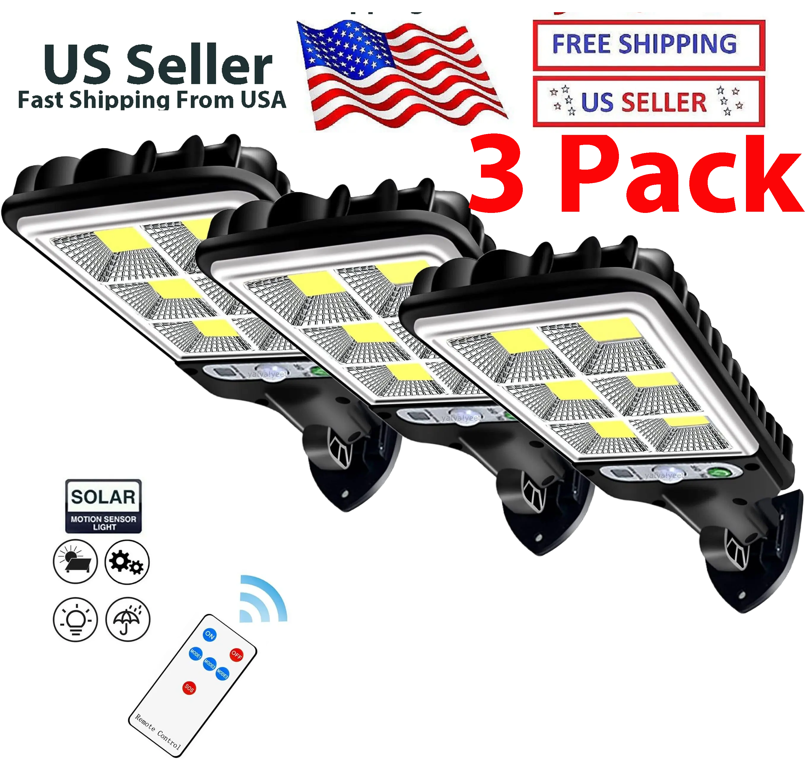 3-Pack LED Solar Motion Sensor Solar Floodlights, 3 Modes, Auto On/Off, Heatproof PC, Wall-Mount, Outdoor Landscape & Patio Lighting, Solar Floodlight