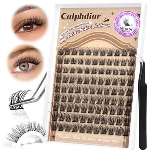 Calphdiar Self Adhesive Eyelashes Reusable Lash Clusters Kit Natural Self Adhesive Lashes No Glue Eyelash Clusters C-curly Press on Lash Clusters 10-14MM DIY Cluster Eyelash Extensions