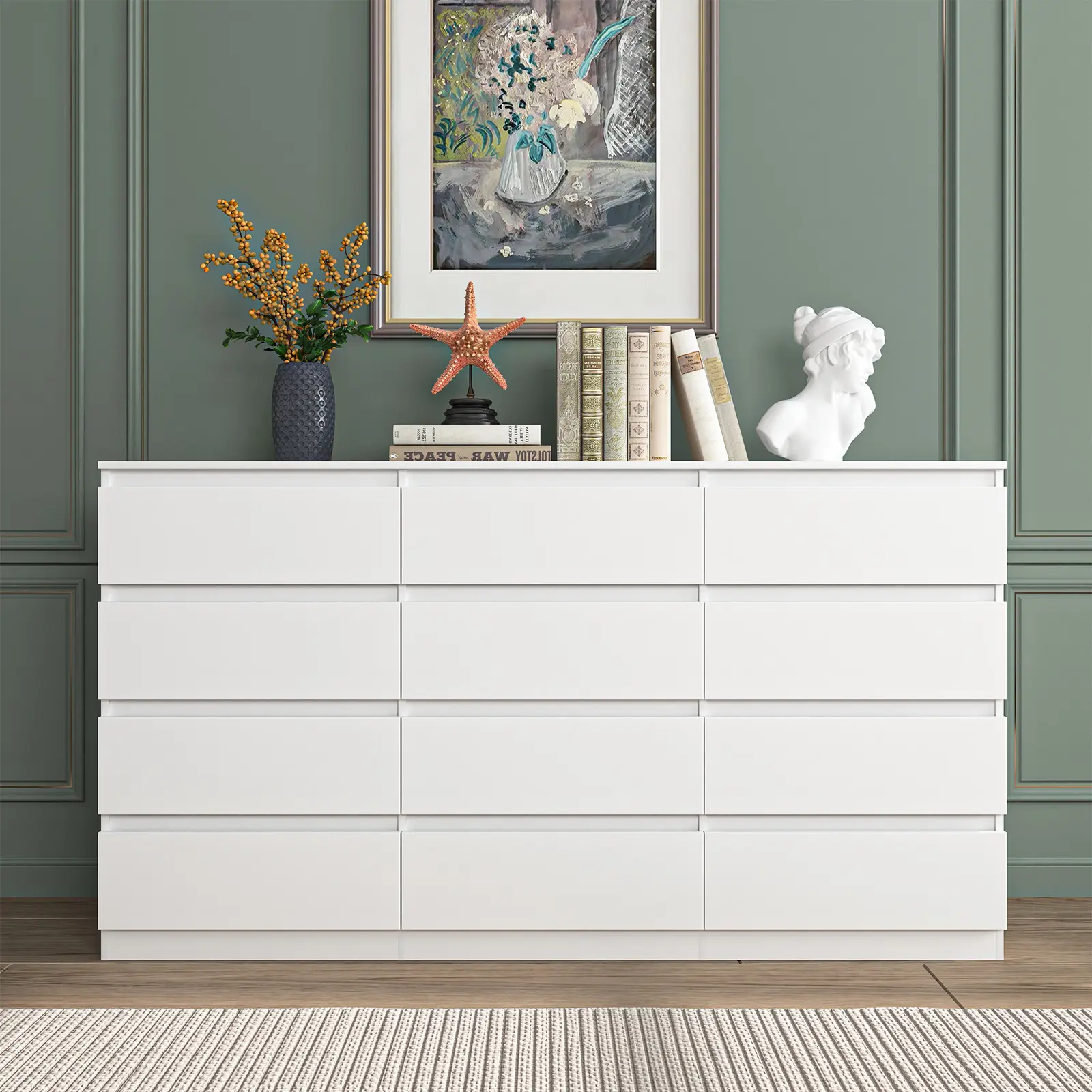 Spaco Long Chest of Drawers Black 12 Drawer Dresser No Handle, Modern Contemporary Dresser, 12-Drawer Cabinet Dresser for Bedroom, Bedroom Storage, 12-Drawer Capacity