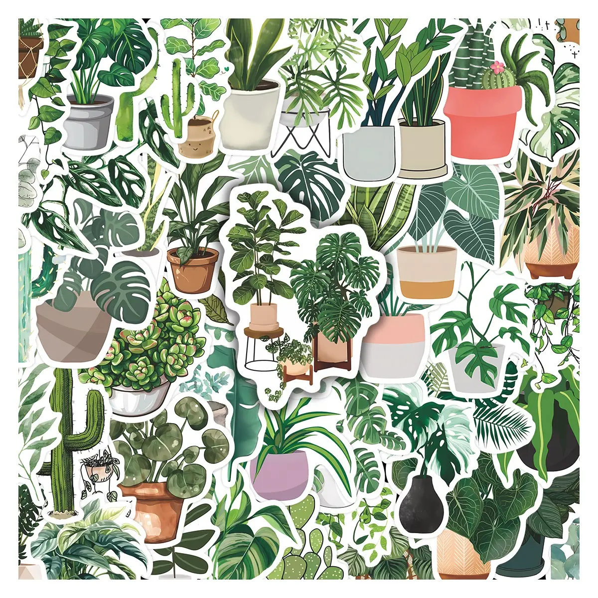 50pcs Potted Plant Greenery Stickers Pack, Waterproof Boho Plant Cute Houseplant & Succulent Decals for Laptop, Water Bottle, Journal & Scrapbook, Stickers for Scrapbooking, Plant Lover Gift