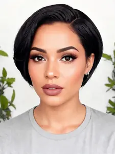 Pixie Wig 13x4 Frontal Lace Pixie Cut Human Hair Wig, Short Straight Human Hair Wig for Women, Daily Party Use, Burgundy Color