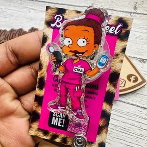 CNA Hospital ID Healthcare Worker Lab Nurse Xray Pharmacy Reg  Glitter Acrylic Badge Clip Nurse Badge Reel