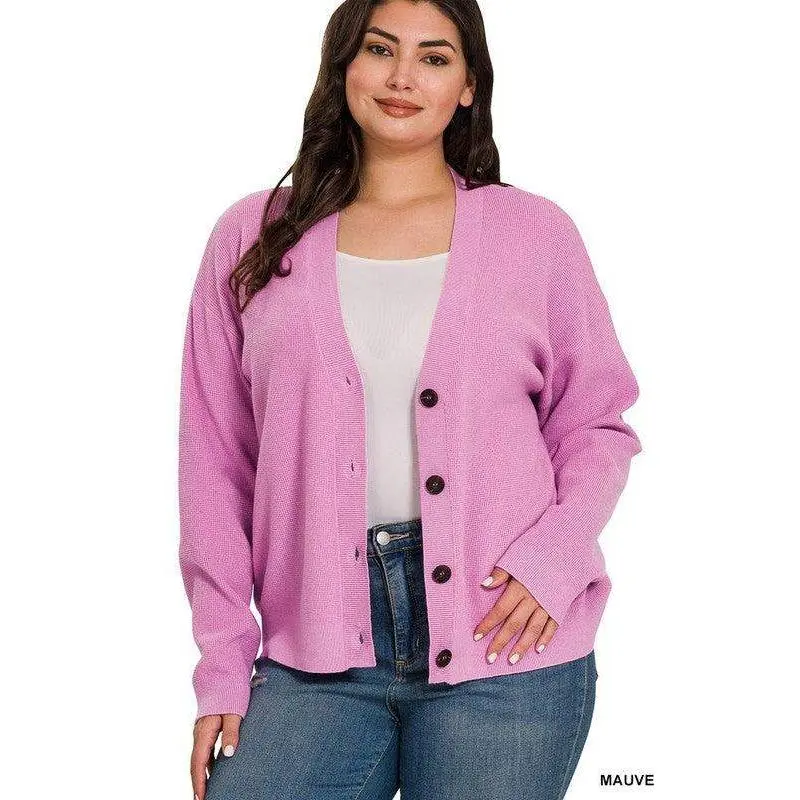 PLUS VISCOSE SWEATER CARDIGAN IN MAUVE