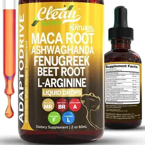 Organic Maca Root Liquid Drops with Ashwagandha Fenugreek Beet Root and L-Arginine Liquid Multivitamin for Women and Men-Adapto Drive Supplement Healthcare Natural Dietary Fitness Optimum Edible Solution