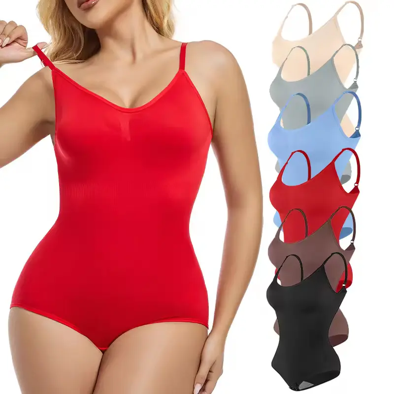 Women Adjustable Sleeveless V-Neck Bodysuit Compression Shapewear Tummy Control Body Shaper Tank Top Jumpsuit