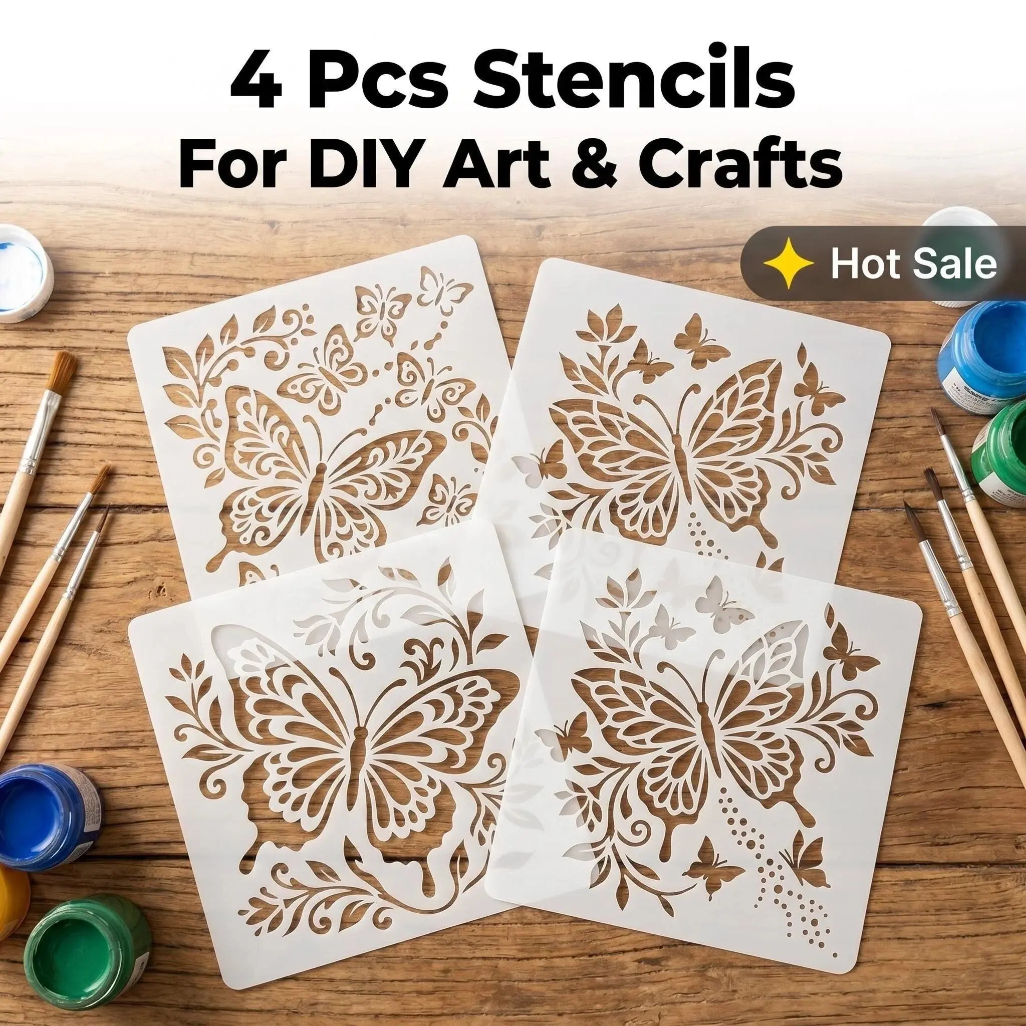 Reusable Stencil Templates for Walls, Fabric, Canvas, Scrapbook, Butterfly, Insect, Floral, Vine Patterns, Botanical Elements, Craft Supplies, Home Decor