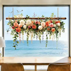Spring 2026 Floral Window Cling，Floral Window Clings for Glass Doors - Romantic Rose Vine Window Decals, Removable Static Stickers Waterproof & Reusable，Suitable for offices, kitchens, bathrooms, bedrooms, and decorative glass windows.Home Decor