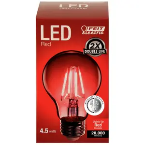 Feit Electric 4.5 Watt Clear Glass A19 Red Filament Dimmable LED Light Bulb