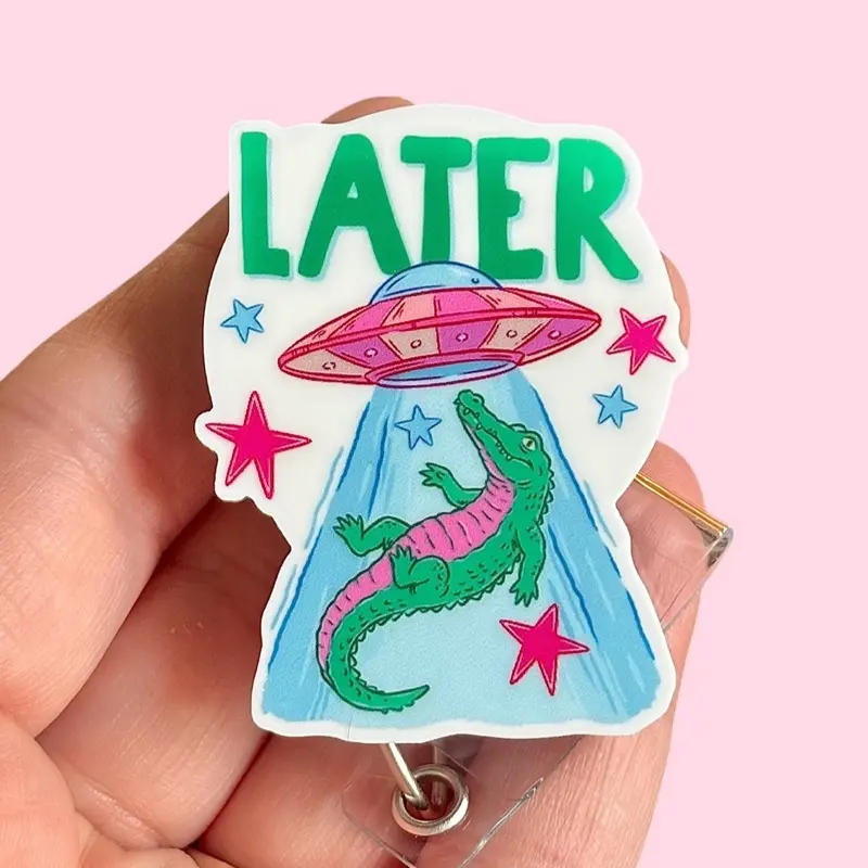 Glitter My Badge See ya later alligator funny badge reel for nurse and hospital workers. Badge clip Badge pull - Retractable swivel clip with a 360 rotation. Great gift for coworker.