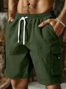 Summer Plus Size Men's Pocket cargo shorts, Casual Sport Style, Drawstring Waist, Breathable Streetwear, Ideal for Running and Cycling