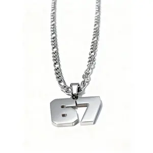 Number Pendant Necklace, Lucky Number Trend, TikTok Same Style Street Simple Stainless Steel Cuban Chain, Unisex Fashion Jewelry
