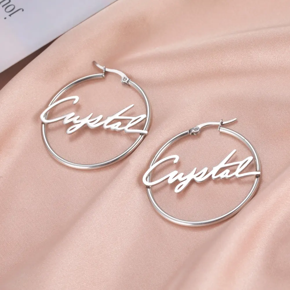 Cazador Personalized Name Earrings for Women Custom Nameplate Stainless Steel Gold Color Big Hoops Jewelry Valentine Gift 2026
