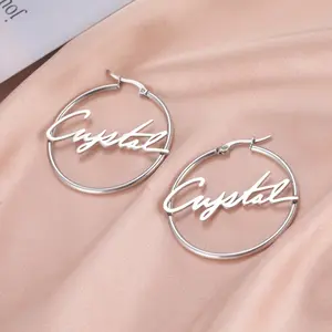Cazador Personalized Name Earrings for Women Custom Nameplate Stainless Steel Gold Color Big Hoops Jewelry Valentine Gift 2026