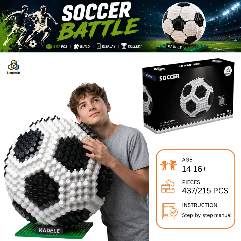 KADELE Soccer Ball Building Blocks Set, 437 PCS DIY Build Model Building Kit with Hands-On Learning, Do It Yourself STEM Toy for Teens & Adults, Teenage Boy Gifts, Sports Fan Collectible Desk Decoration, Model Building Kits