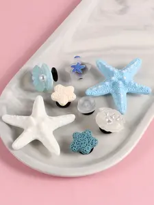 DIY Blue White Starfish Seashell Shoe Charms, Shoe Decoration, 8PCS Set for Croc Clogs Ocean Themed Summer Beach Decor Accessories for Women to Customize Shoes