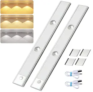 Pak Under Cabinet Lights, Rechargeable Motion Sensor Light Indoor, Wireless and 3-Color Dimmable with Cat’s Eye Hill Effect, for Display Cabinets, Showcases, Wine Racks, 2 Pack, Silver summerwins