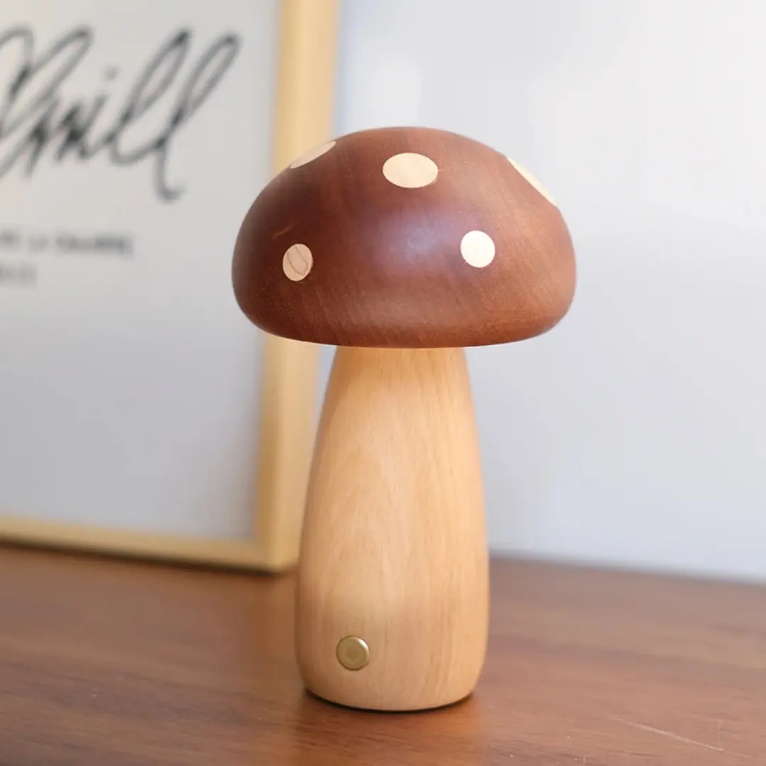 Whimsical Solid Wood Mushroom Lamp Cozy Cottagecore NightLight for Bedroom&Nursery |Aesthetic Ambient Room Decor Handcrafted Wooden Mushroom Desk Lamp | Magical Warm LED NightLight Cute Aesthetic Gift for Book Lovers & Kids, Ambient Decoration, Ambient De