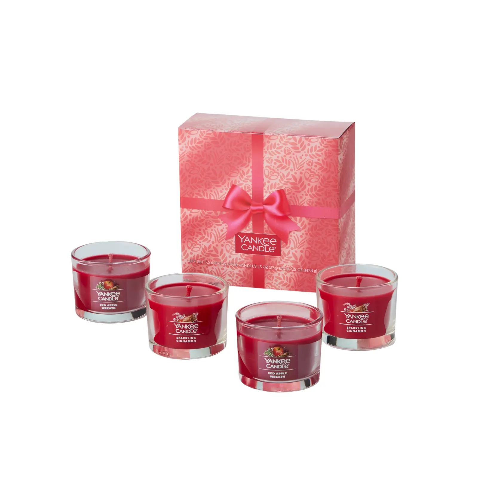 Yankee Candle Every Day Scented Votive Candle Gift Set, Sparkling Cinnamon, Red Apple Wreath, 1.3 OZ (Pack of 4)