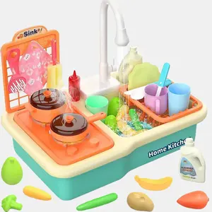 Cute Stone All-in-One Playset with Electric Faucet Realistic Cooking Simulation and Educational Benefits BPA-Free Eco-Friendly ABS Plastic Multicolor Kitchen Playset