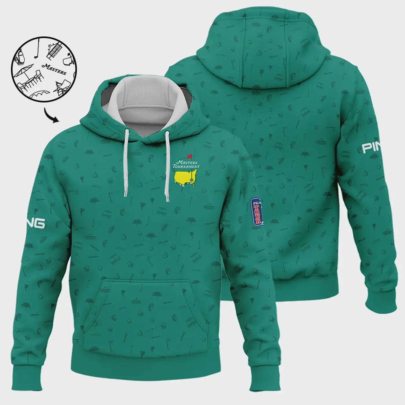 Golf Masters Tournament Ping Hoodie Shirt Augusta Icons Pattern Green Golf Sports All Over Print Hoodie Shirt Unisex Size Golf Hoodie For Men