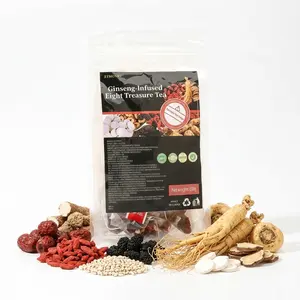 Ginseng Herbal Tea Bags with Jujube, Goji Berry & Barley, Caffeine Free Eight Treasure Botanical Tea Blend, Individually Wrapped Sachets for Daily Wellness and Relaxing Tea Time, 30 Tea Bags