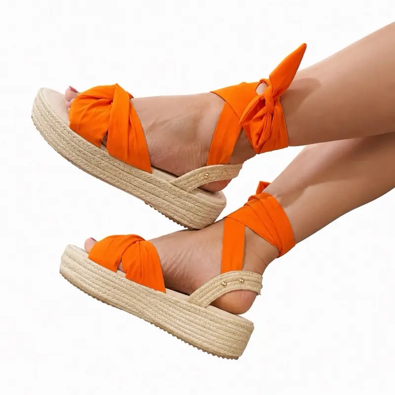 Colombian Flat Platform Wraparound tie sandals Espadrille Summer Women Footwear Stylish