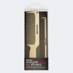 BaByliss GOLDFX Premium Metal Comb Set – 2-Piece Gold Finish - BCOMBSET2G