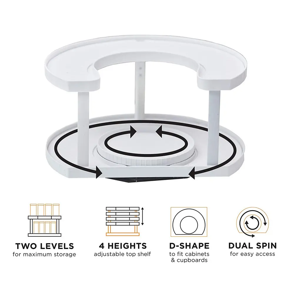 Spice Spinner Two-Tiered Spice Organizer & Holder That Saves Space, Keeps Everything Neat, Organized & Within Reach With Dual Spin Turntables