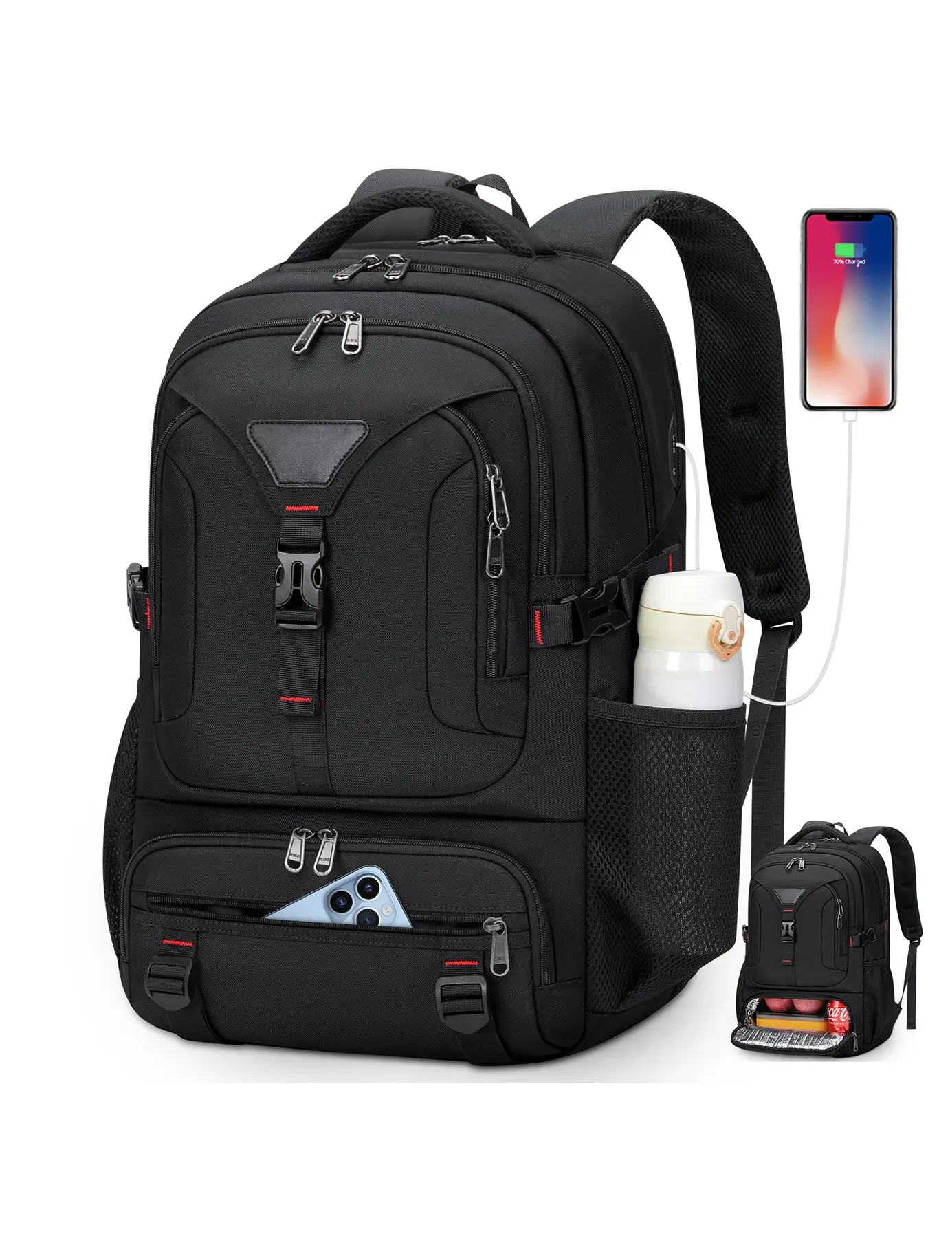 Laptop Backpack 17.3 Inch, 50L Travel Bag with USB Charging Port, Large Capacity Work Bag with Insulated Pouch, Laptop Compartment Backpack, Airline Approved Backpack, Traveler Essentials Backpack, Travel Backpacks, Laptop Bags, Backpack for Laptop