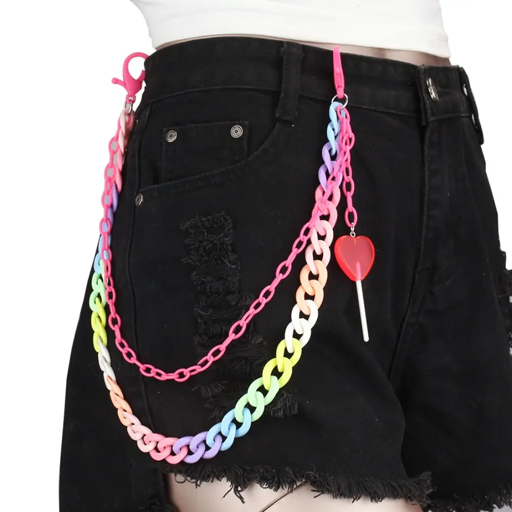 Trendy retro candy-colored heart lollipop pendant waist chain acrylic pants chain, Y2k Accessories Jewelry