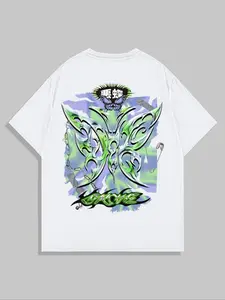 Men's Round Neck Short Sleeve T-Shirt, Butterfly Pattern Graphic Design, Soft Breathable Fabric, Casual Regular Fit, Fashion Sporty Style, Loose