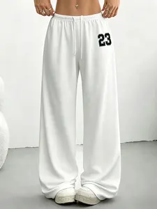 23 Number Print High Waist Wide Leg Sweatpants, Y2K Aesthetic Oversized Drawstring Joggers, Casual Streetwear Track Pants for Women, Athleisure Track Pants, Hip Hop Street Fashion Lounge Pants