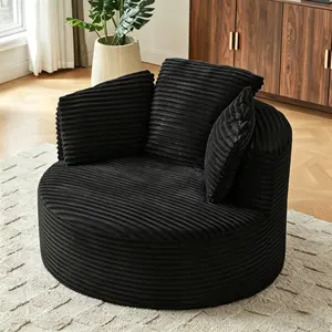 Compressible Corduroy Round Chair with Cushioned Backrest Modern Comfort Seating for Living Room Office Apartment Superior Support System Premium Upholstery Instant Setup Zero Hassle