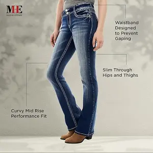 Mid-Rise Flare Jeans with Comfortable Stretch Fit and Angel Wing Embroidery on Pockets for Boho Western Style