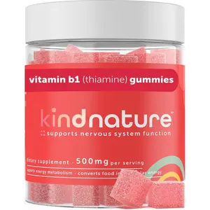 Kind Nature Vitamin B1 Gummies - Chewable Thiamine 500mg per Serving - Non GMO, Vegan, Natural Strawberry Flavor Thiamine B1 Supplement for Adults & Kids