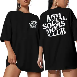 Anti Social Mom Club Shirt Oversized Mama Shirts Funny Mom Life Graphic Tee Casual Short Sleeve Tops