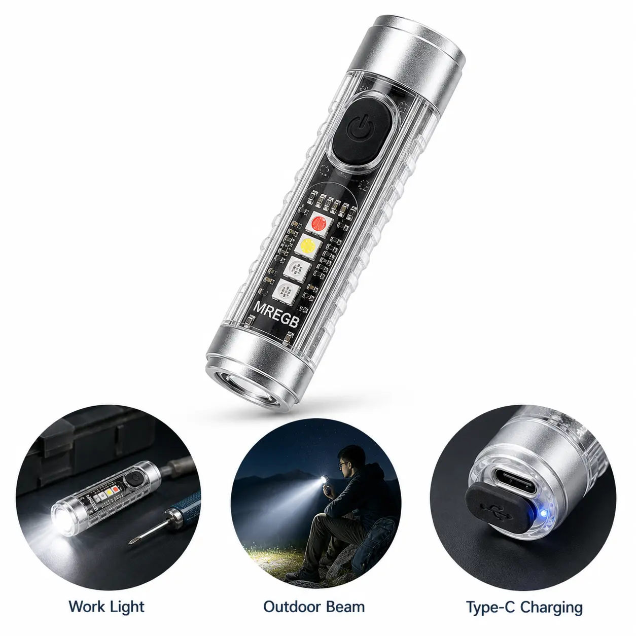 MREGB Rechargeable Keychain Flashlight Magnetic EDC Mini Pocket Light High Lumen Torch with Sidelight RGB UV Light Long Runtime IPX4 Waterproof Lightweight Portable Small Flashlights for Outdoor Camping Emergency Daily Use Backpacking