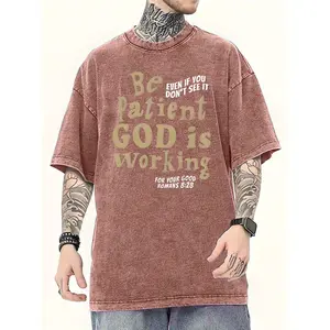 230G Washed Oversized T-Shirt with Christian Graphic Print Featuring Romans 8:28 Verse, Available in Multiple Colors. This Vintage Style Distressed Tee Offers a Relaxed Fit And Breathable Comfort for Daily Wear Or Religious Gatherings. Perfect