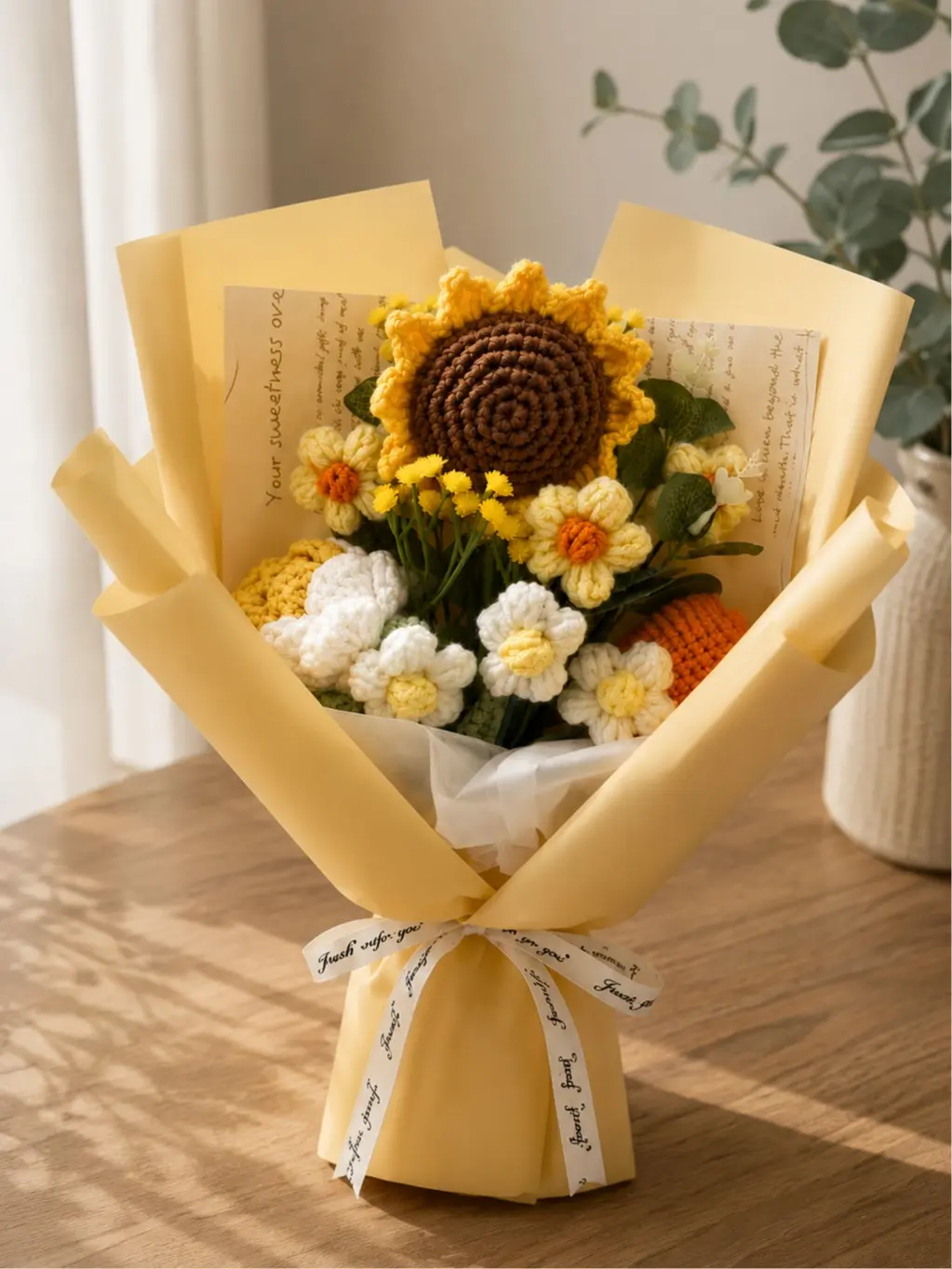 Handmade Sunflower Crochet Flower Bouquet, Everlasting Yellow Flowers, Gift for Her, Birthday, Graduation, Mother’s Day & Anniversary Gift